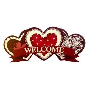 Valentine Welcome Heart Sign, Love Heart Door Sign, Valentine Cupid Wreath Sign